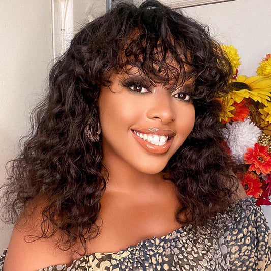 Shoulder-Grazing Curly Wig with Wispy Bangs