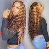 Mix Highlight Colored 13x4 Frontal Lace Wigs Deep Wave