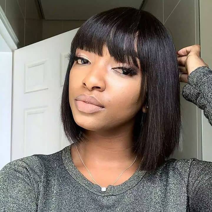Bone Straight Silk Base Top Bob Wig With Bangs