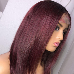 Burgundy Color Lace Closure Bob Wig With Black Root