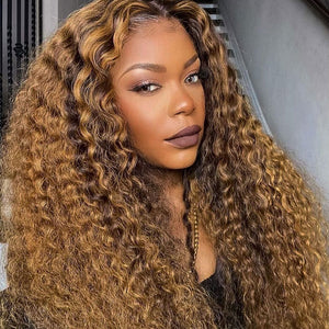 High Density Mix Highlight Deep Wave Lace Closure Wig