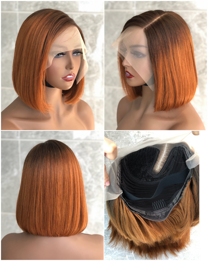 Blunt Cut Ombre Mandarin Brown T-Frontal Bob Wig