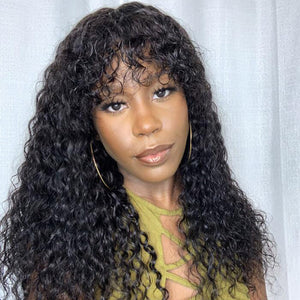 Wet And Wavy with Wispy Bangs Virgin Hair Wig