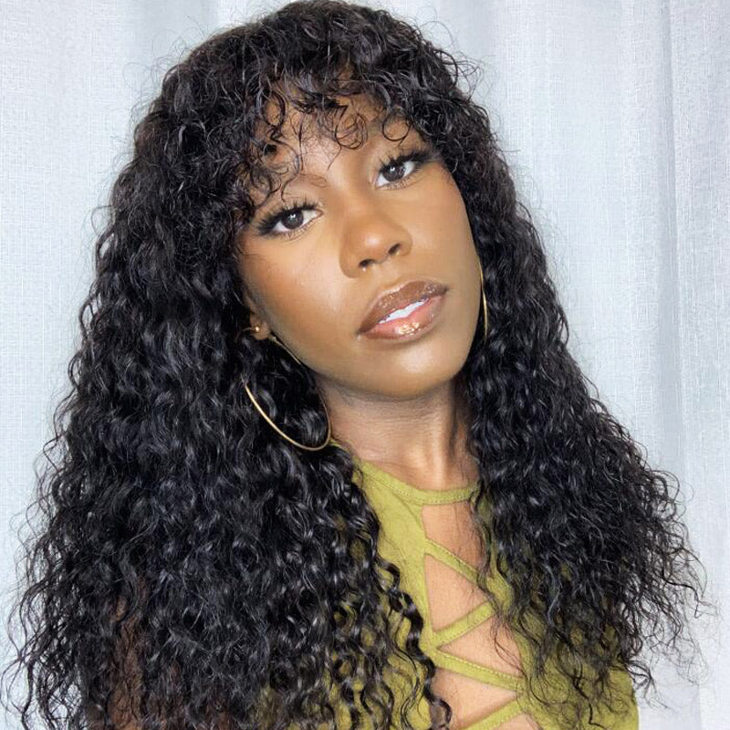 Wet And Wavy with Wispy Bangs Virgin Hair Wig