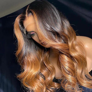 Honey Brown Blonde Highlight Frontal Lace Wig Body Wave
