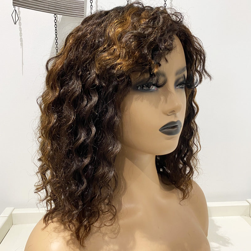 Hot Beauty Hair Highlight Bob Wig With Bang Deep Wave
