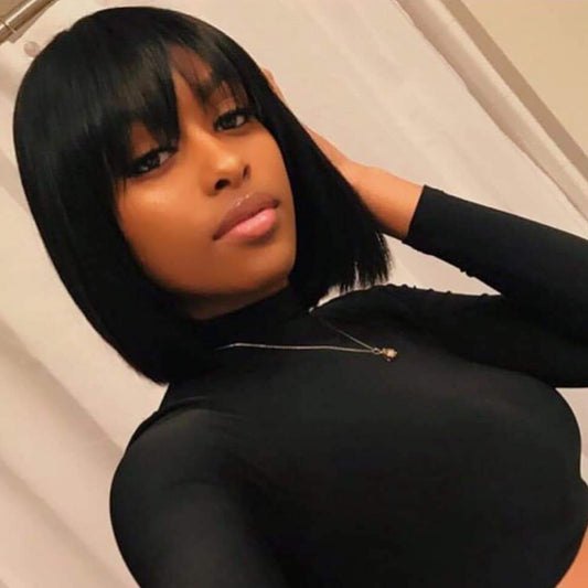 Hot Beauty Hair Bob Wig With Bang High Density 100% Human Virgin Hair
