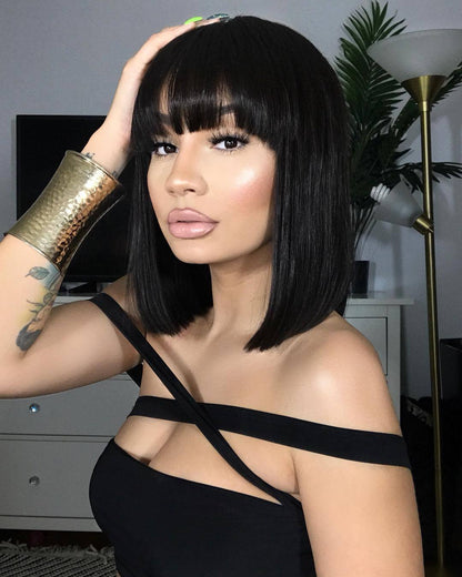 Hot Beauty Hair Bob Wig With Bang High Density 100% Human Virgin Hair