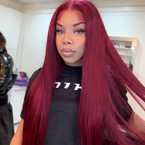 Hot Beauty Hair Burgundy Color Closure Lace Wig Straight