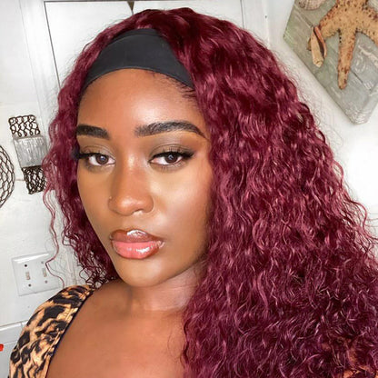 Hot Beauty Hair Burgundy Headband Wig Deep Wave(Get Free Headband Set)