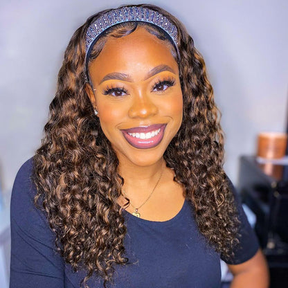Hot Beauty Hair Gorgeous Highlight Headband Wig Deep Wave(Get Free Headband Set)