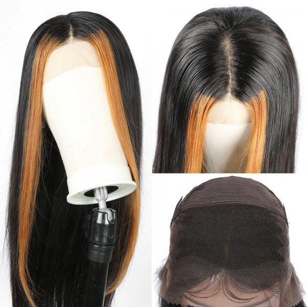 Hot Beauty Hair Ombre Color Highlight Straight Frontal Lace Human Wigs