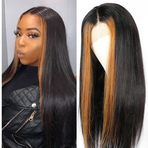 Hot Beauty Hair Ombre Color Highlight Straight Frontal Lace Human Wigs