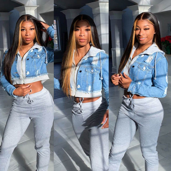 Hot Beauty Hair Ombre Color Highlight Straight Frontal Lace Human Wigs