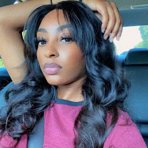 Mid-length Body Wave Closure Lace Wig With Light Wispy Bangs