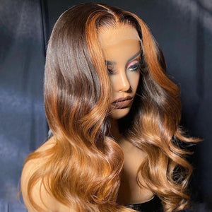 Ombre Colored Honey Brown Blonde Highlight Lace Frontal Wig Body Wave