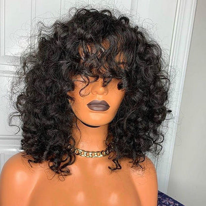 Super Double Drawn High Density Posh Curl Wig With Bangs