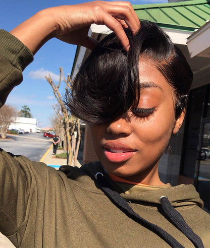 Hot Beauty Hair Short Pixie Cut Frontal Lace Wig Natural Black