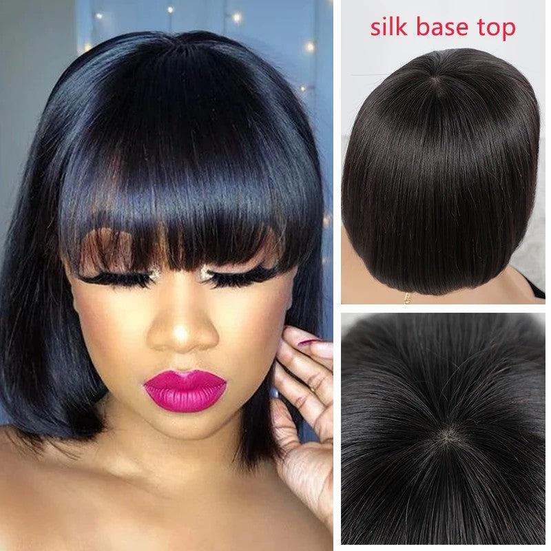 Hot Beauty Hair Silk Base Top Bob Wig With Bangs
