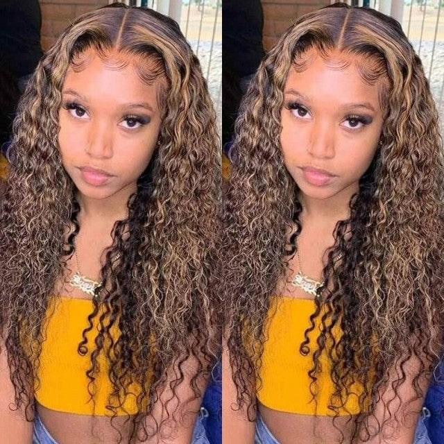 High Density Mix Highlight Deep Wave Frontal Lace Wig