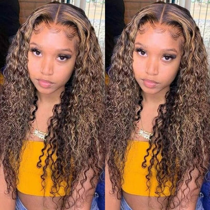 High Density Mix Highlight Deep Wave Frontal Lace Wig